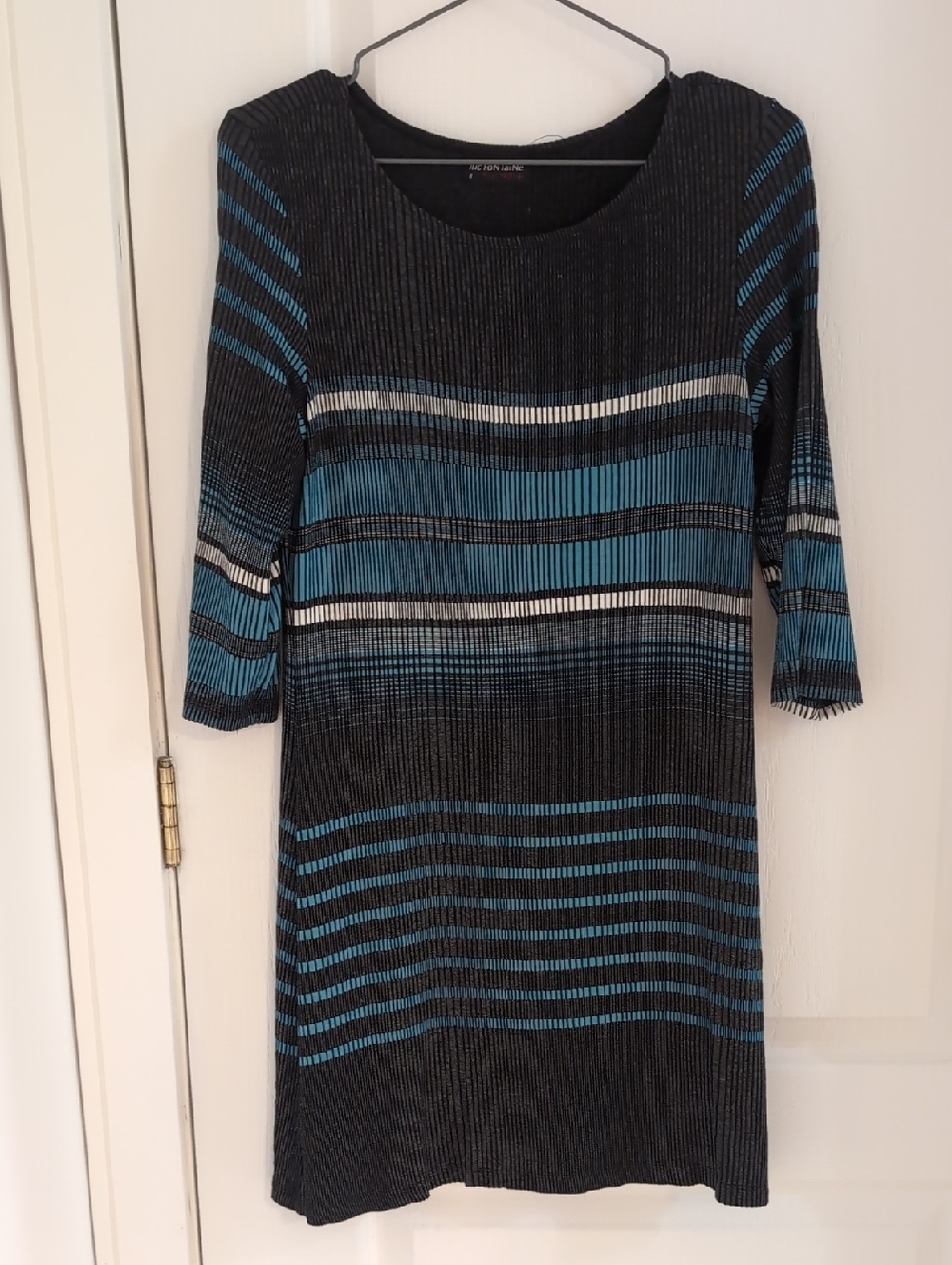 Striped Scoop-Neck Midi Dress in Teal and Black by Alfani